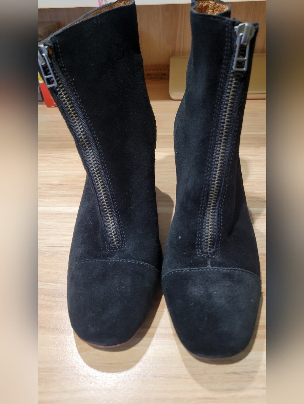 Madewell Black Suede Front-Zip Ankle Heeled Boots